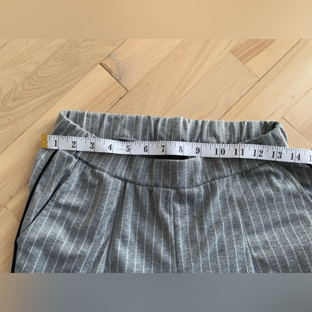 Gray Pinstripe Cropped 7/8 Pants | Relaxed Fit Elastic Waist Minimalist Trousers - Picture 5 of 10